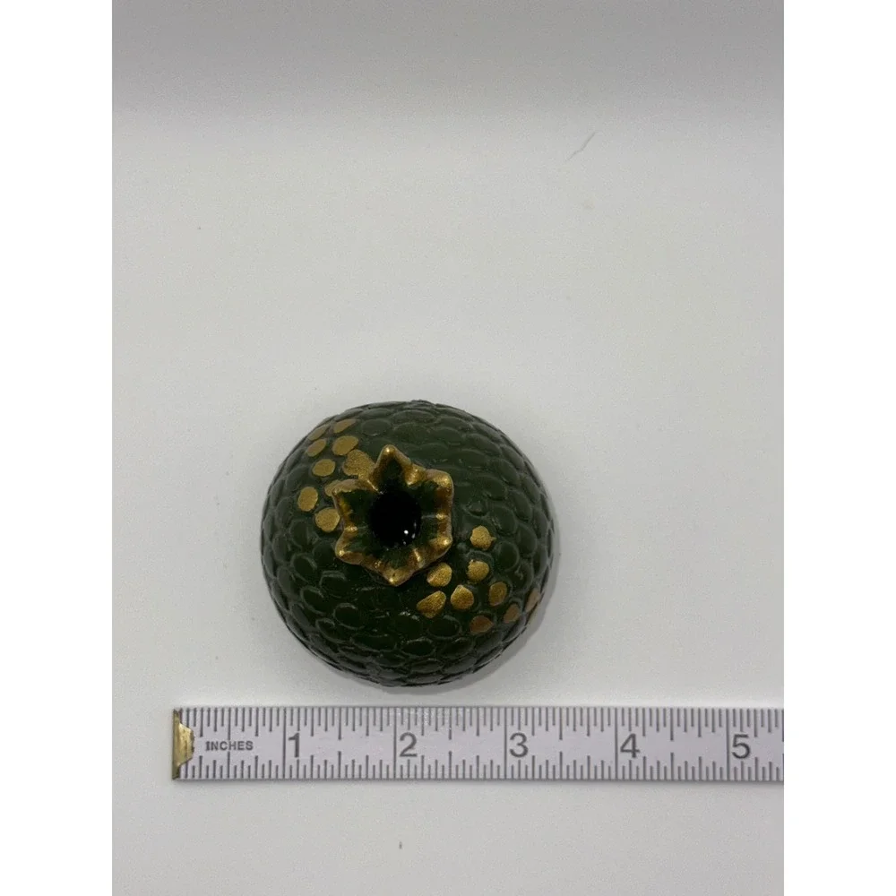 Handmade Ceramic Pomegranate Bud‎ Vase Green and Gold Textured Pottery Signed